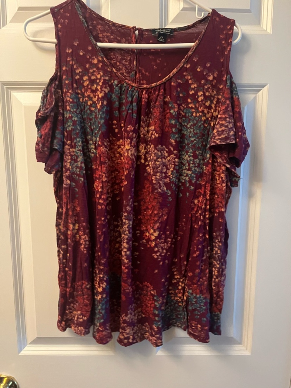 Lucky Brand Burgundy Floral Cold-Shoulder Tunic